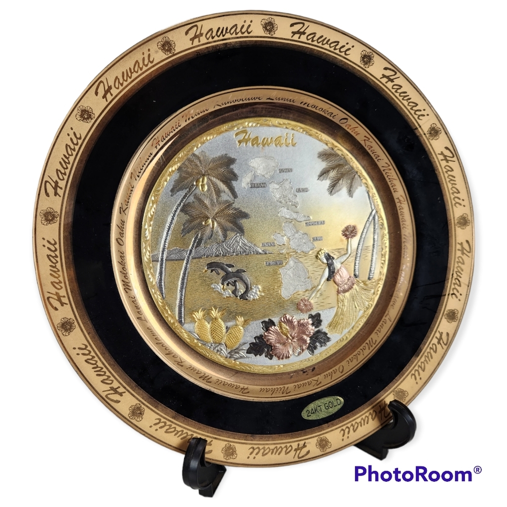 Vintage Art of Chokin 24KT Hawaiian Islands Gold Edged Plate
